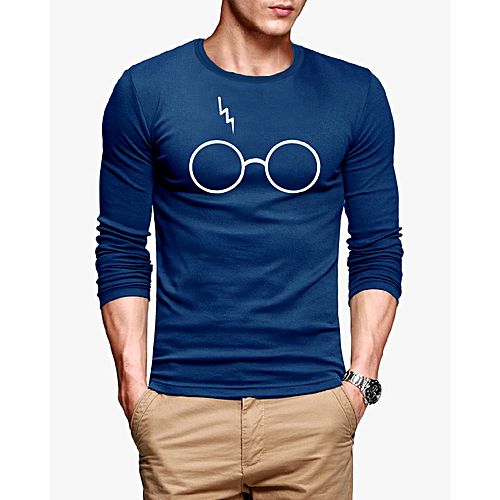 Streetstore Casual Glasses Printed Full Sleeve Blue Cotton T Shirt For Men S109 Menswear Pk