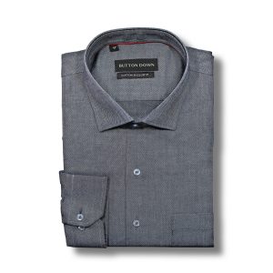 Buttondown Dark Grey Plain Slim Fit Shirt