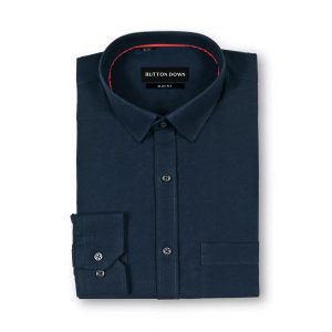Buttondown Navy Blue Plain Slim Fit Shirt