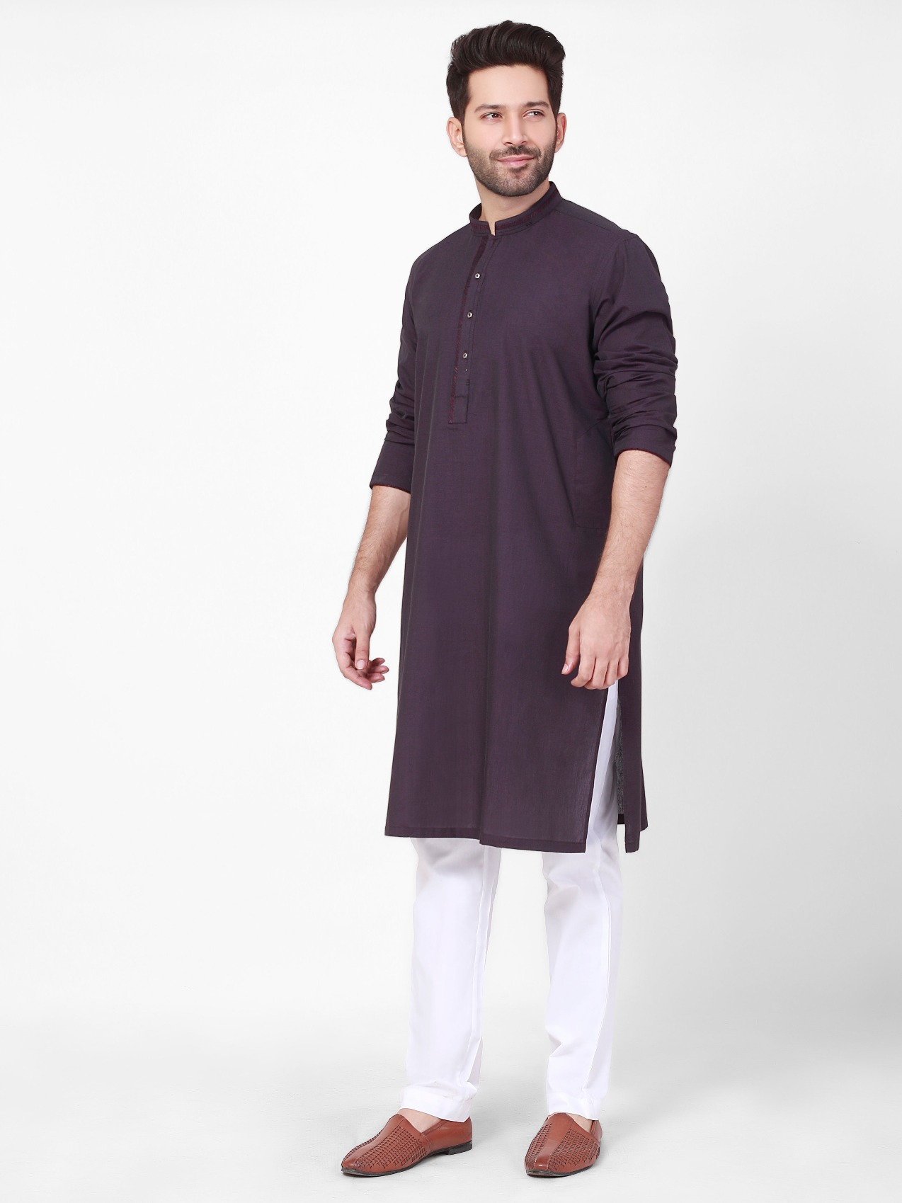 BnB Accessories Royal Blue Hand Embroidered Kurta For Men