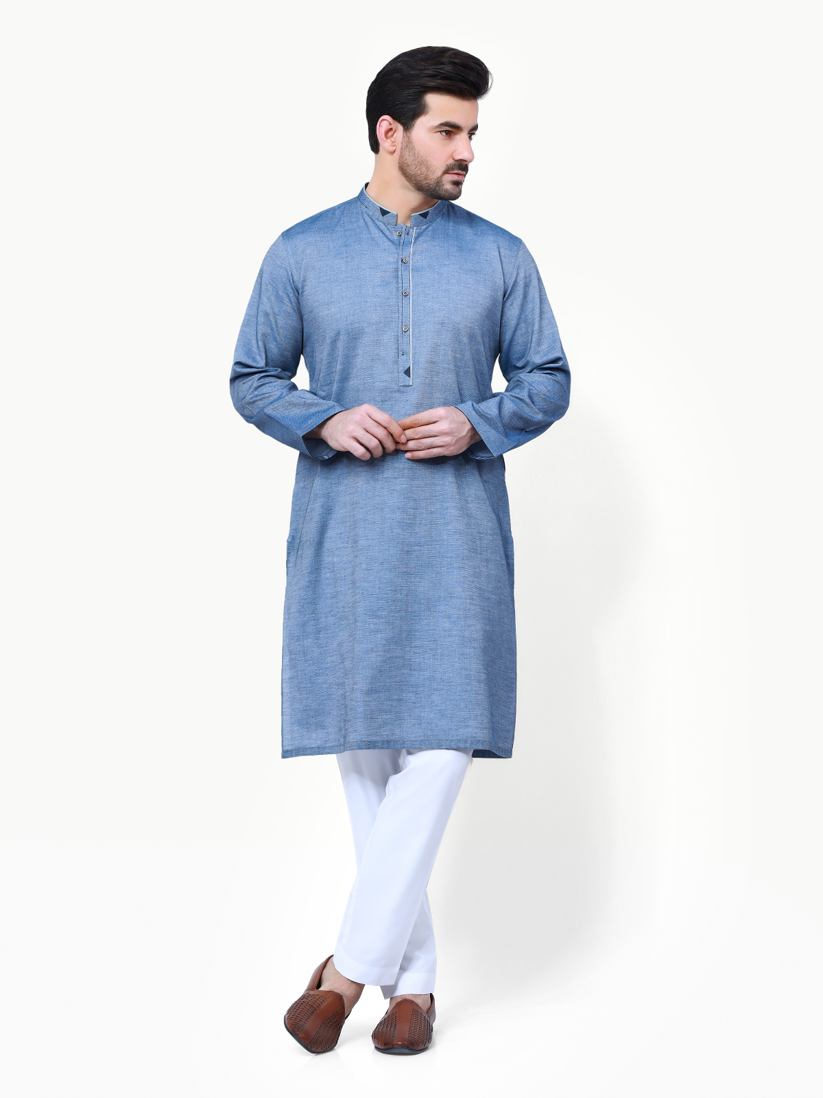 BnB Accessories Royal Blue Hand Embroidered Kurta For Men