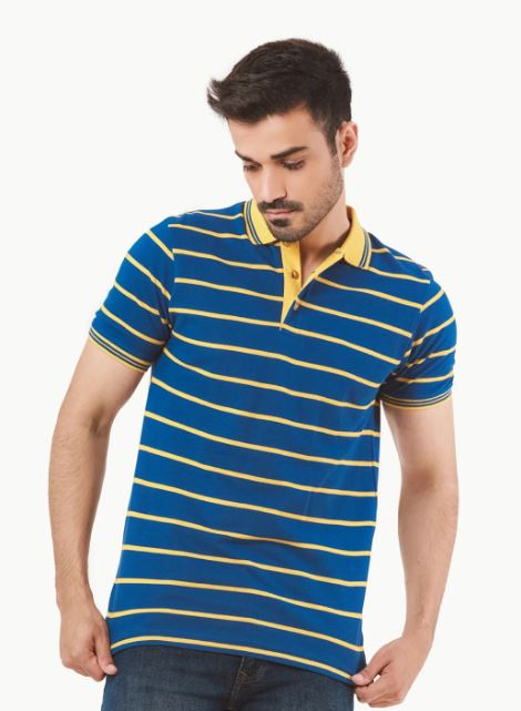 Edenrobe Men's Blue & Yellow Polo Shirt - EMTPS22-022