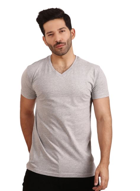 Edenrobe T-Shirts EMTBT20-011-V-Neck-Grey