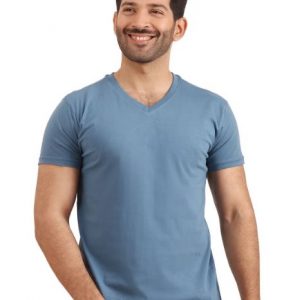 Edenrobe T-Shirts EMTBT20-013-V-Neck-Ocean Blue