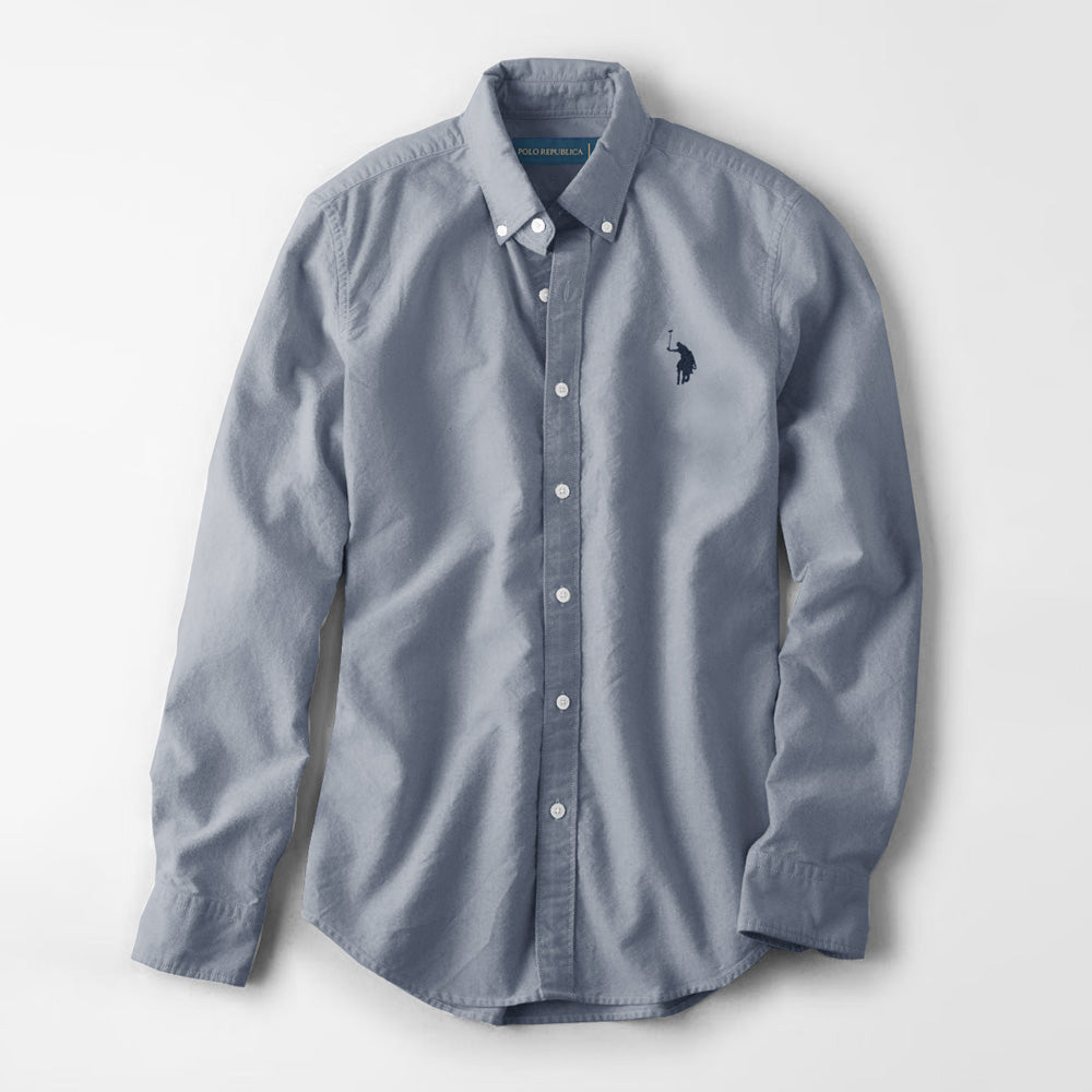 Buttondown Navy Blue Plain Slim Fit Shirt